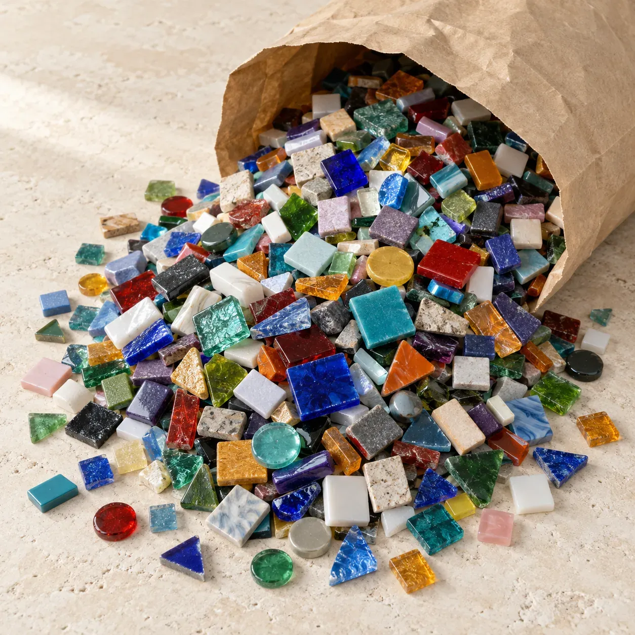 Mosaïque en vrac au kilo, verre multicolore