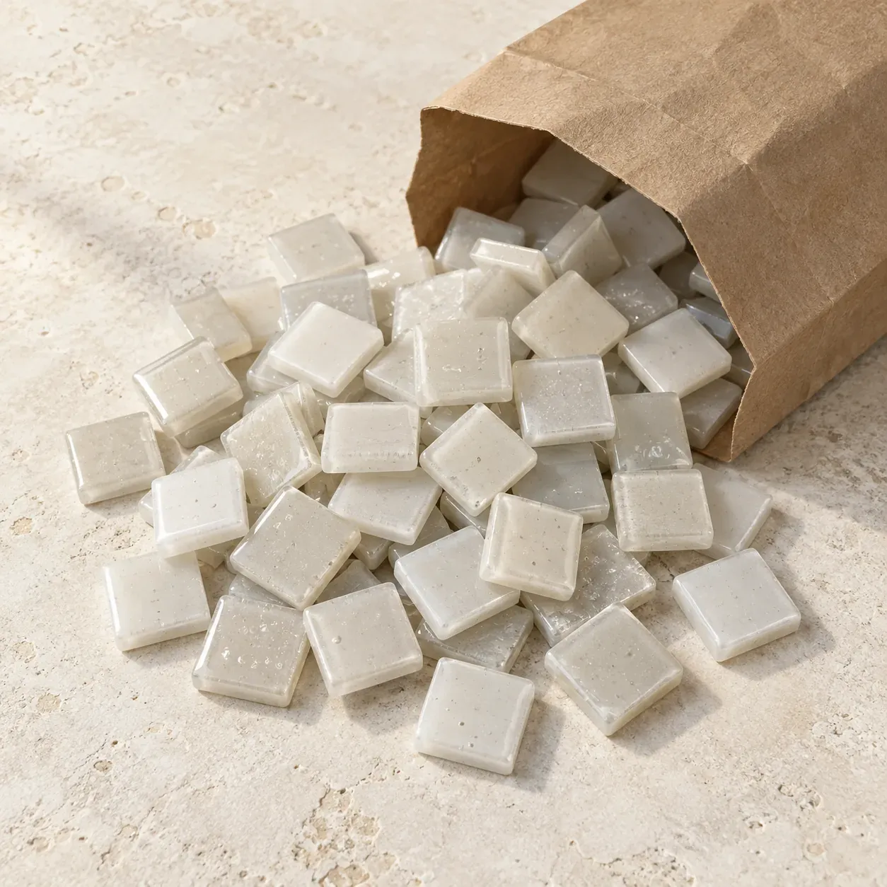 Pâte de verre 2 × 2 cm, assortiment blancs et gris