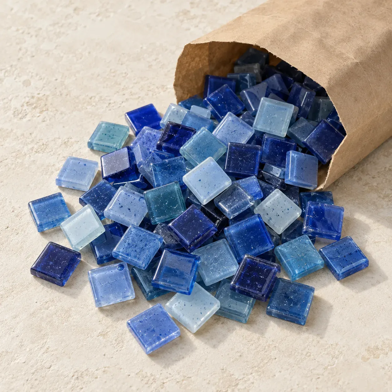 Pâte de verre 2 × 2 cm, assortiment bleus
