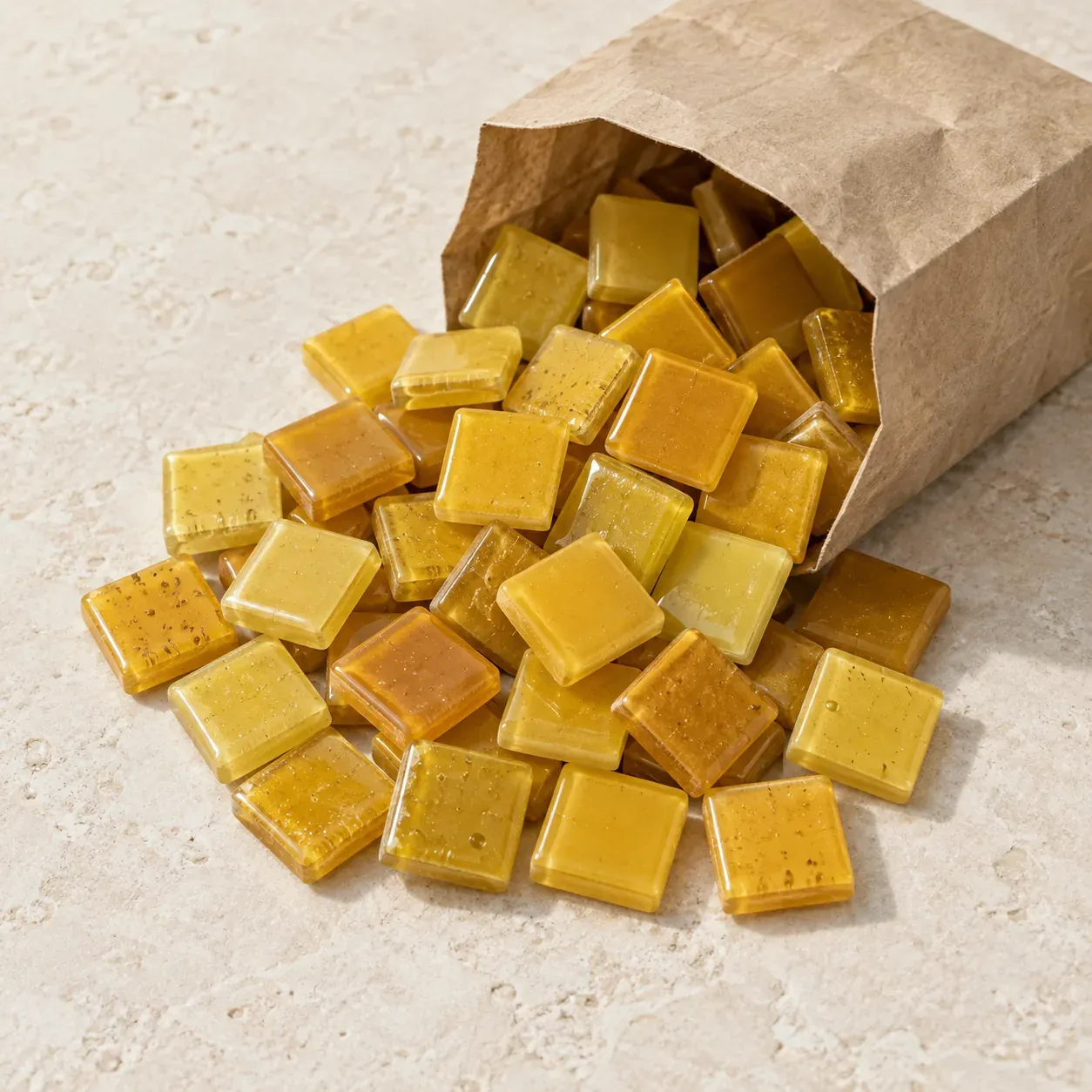 Pâte de verre 2 × 2 cm, assortiment jaunes et orangés