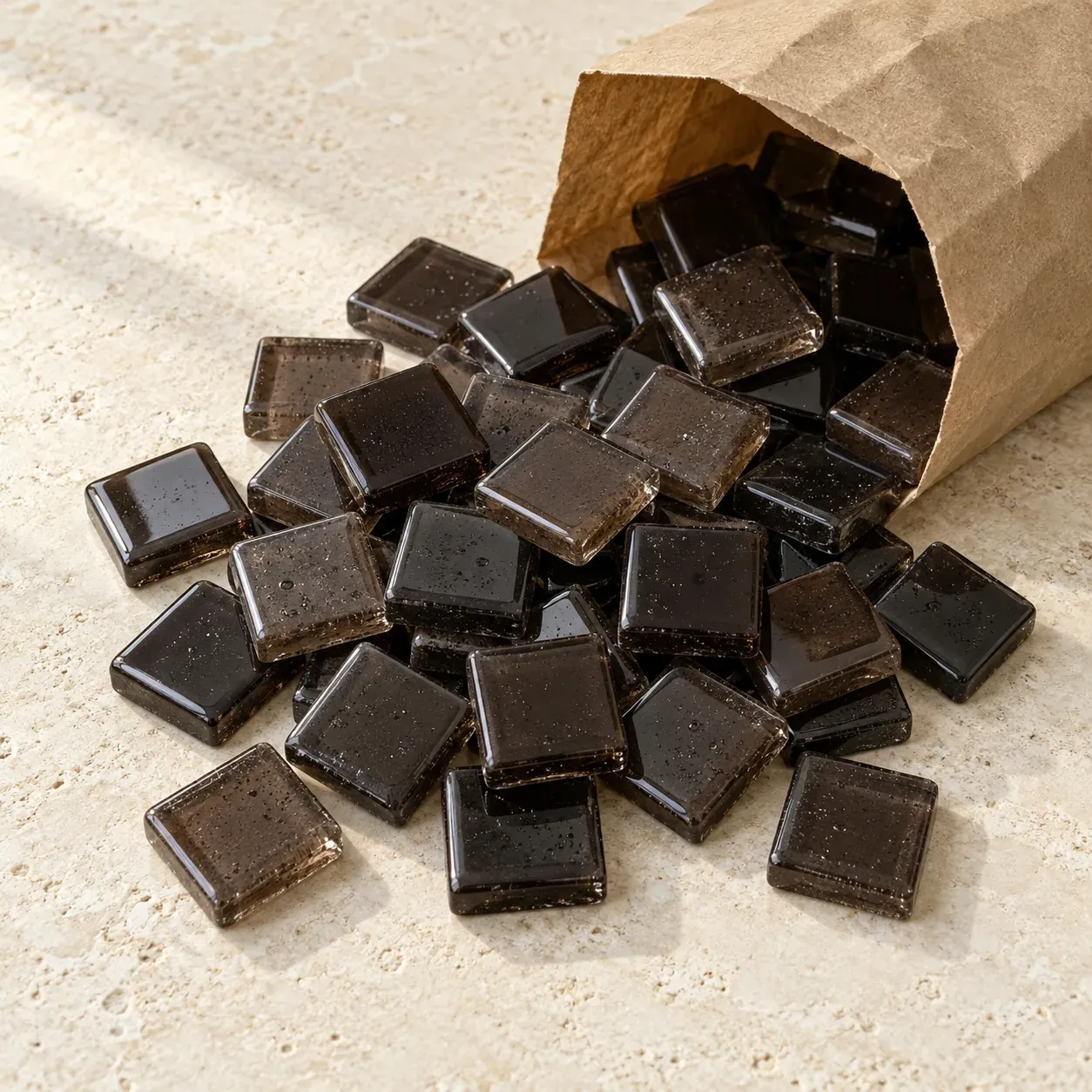 Pâte de verre 2 × 2 cm, assortiment noirs et bruns