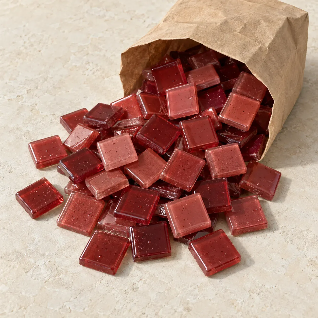 Pâte de verre 2 × 2 cm, assortiment rouges et roses
