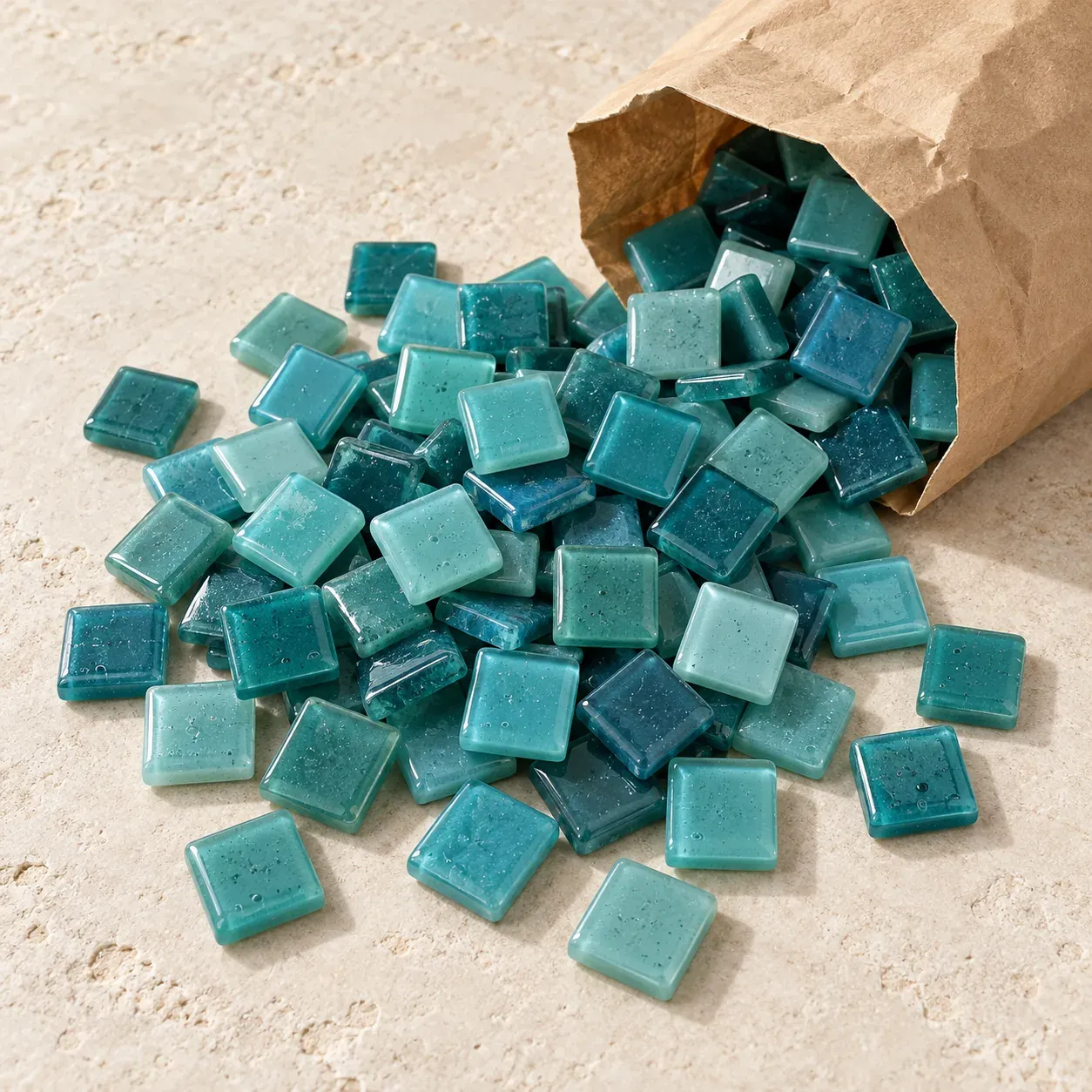 Pâte de verre 2 × 2 cm, assortiment turquoises