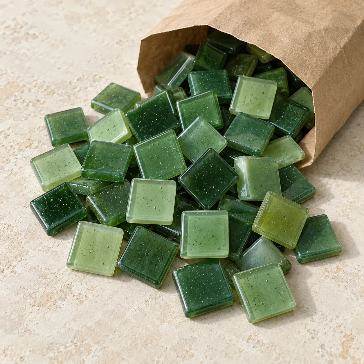 Pâte de verre 2 × 2 cm, assortiment verts